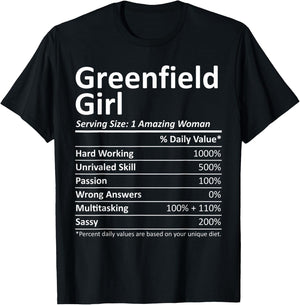 GREENFIELD GIRL IN INDIANA Funny City Home Roots USA Gift T-Shirt - T-Shirt | Black