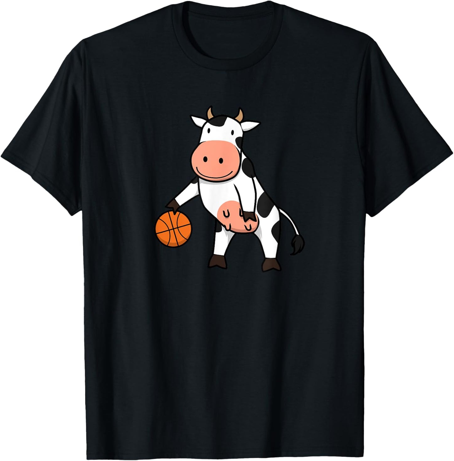 Cow Playing Basketball Ironic Ball Sports Hobby T-Shirt - T-Shirt | Black