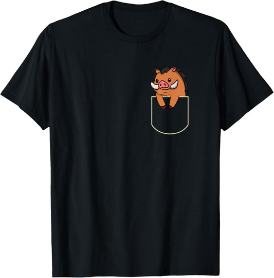 Witzige Wildschwein Geschenkidee Funny Wild Boar Chest Bag Gift Keiler Pocket T-Shirt - T-Shirt | Black
