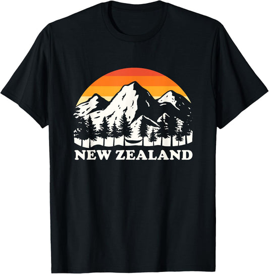Retro Hiking Mountains New Zealand T-Shirt - T-Shirt | Black