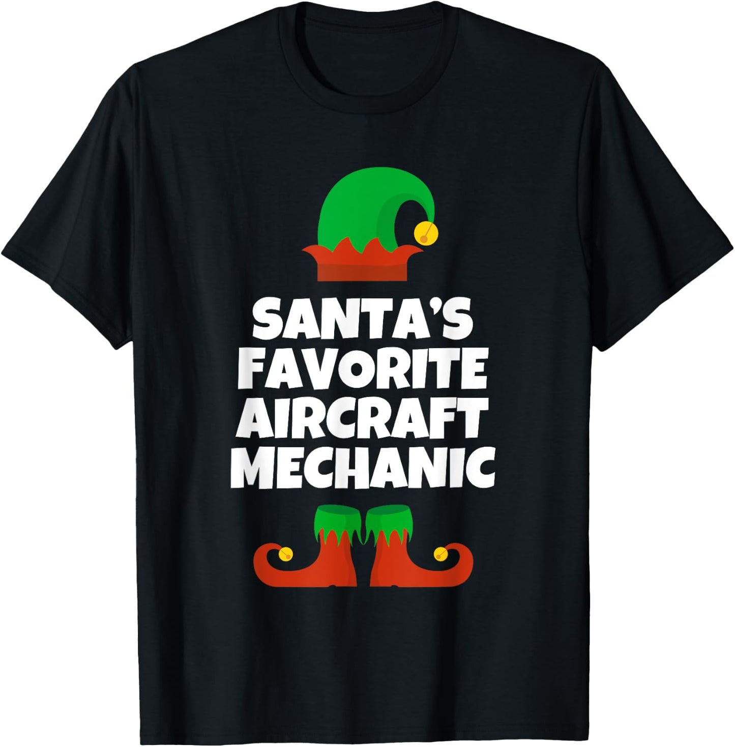 Santas Favorite Aircraft Mechanic Hat Christmas Funny Pj T-Shirt - T-Shirt | Black