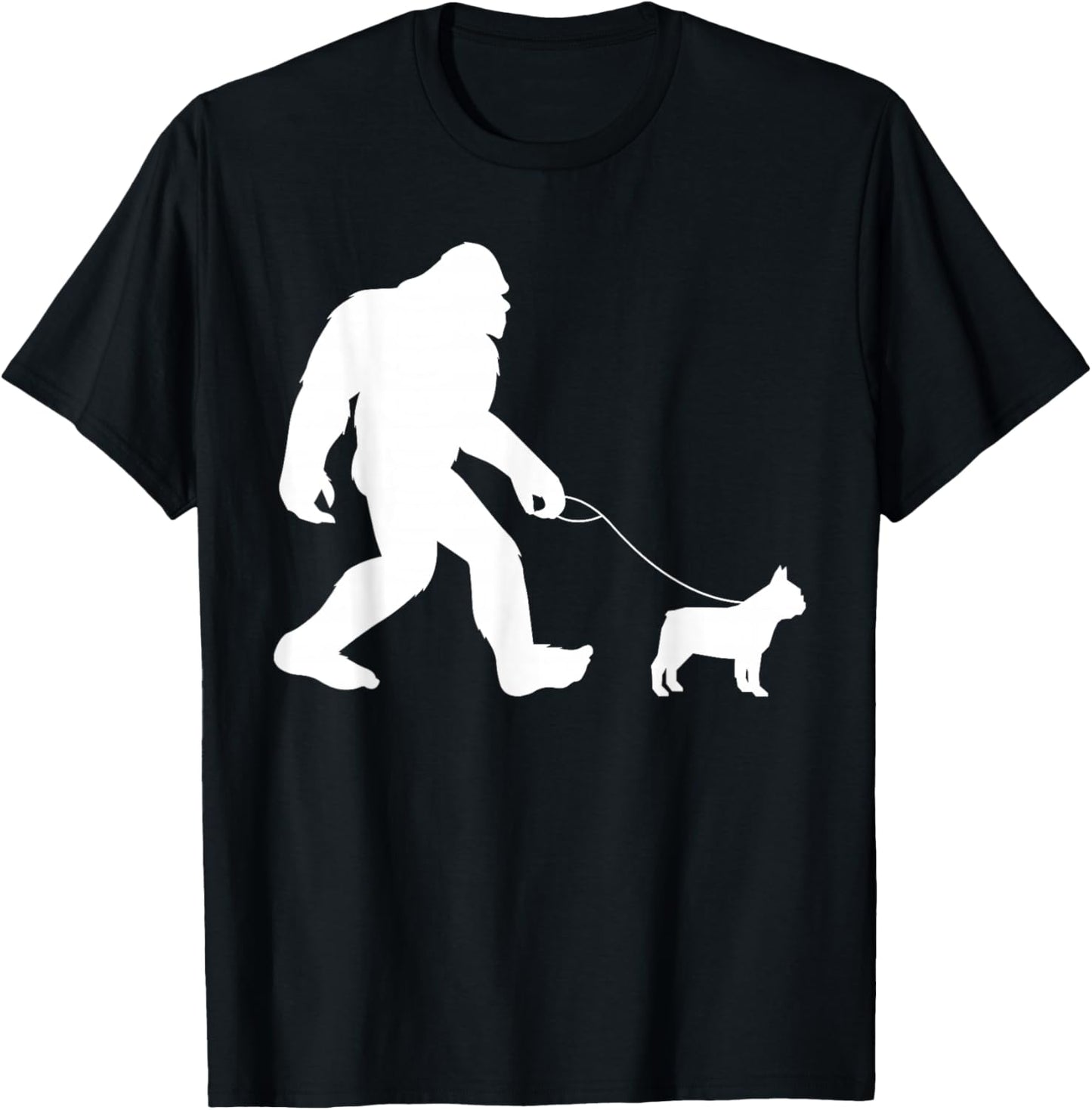 Fun Bigfoot Sasquatch Walking French Bulldog Gag Gift T-Shirt - T-Shirt | Black