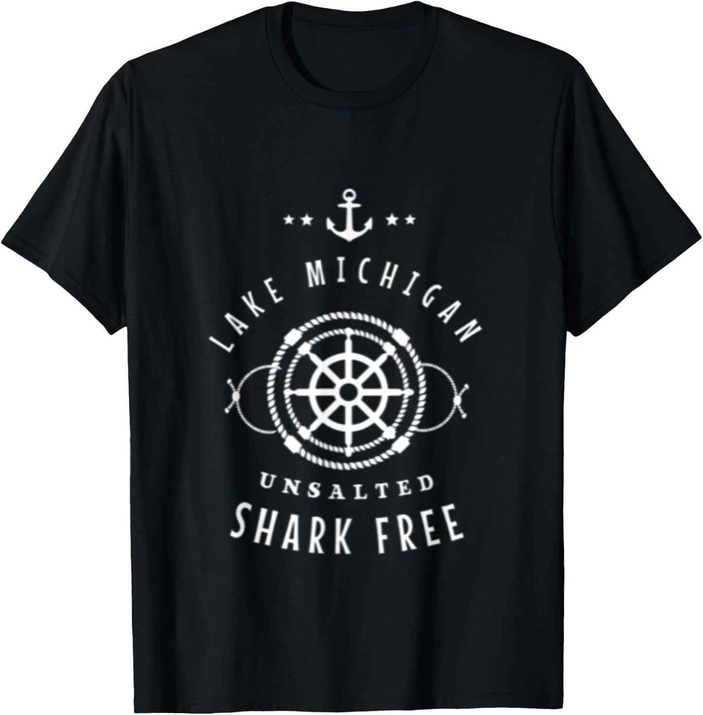 Lake Michigan Unsalted Shark Free Great Lakes Fishing Boat T-Shirt - T-Shirt | Black