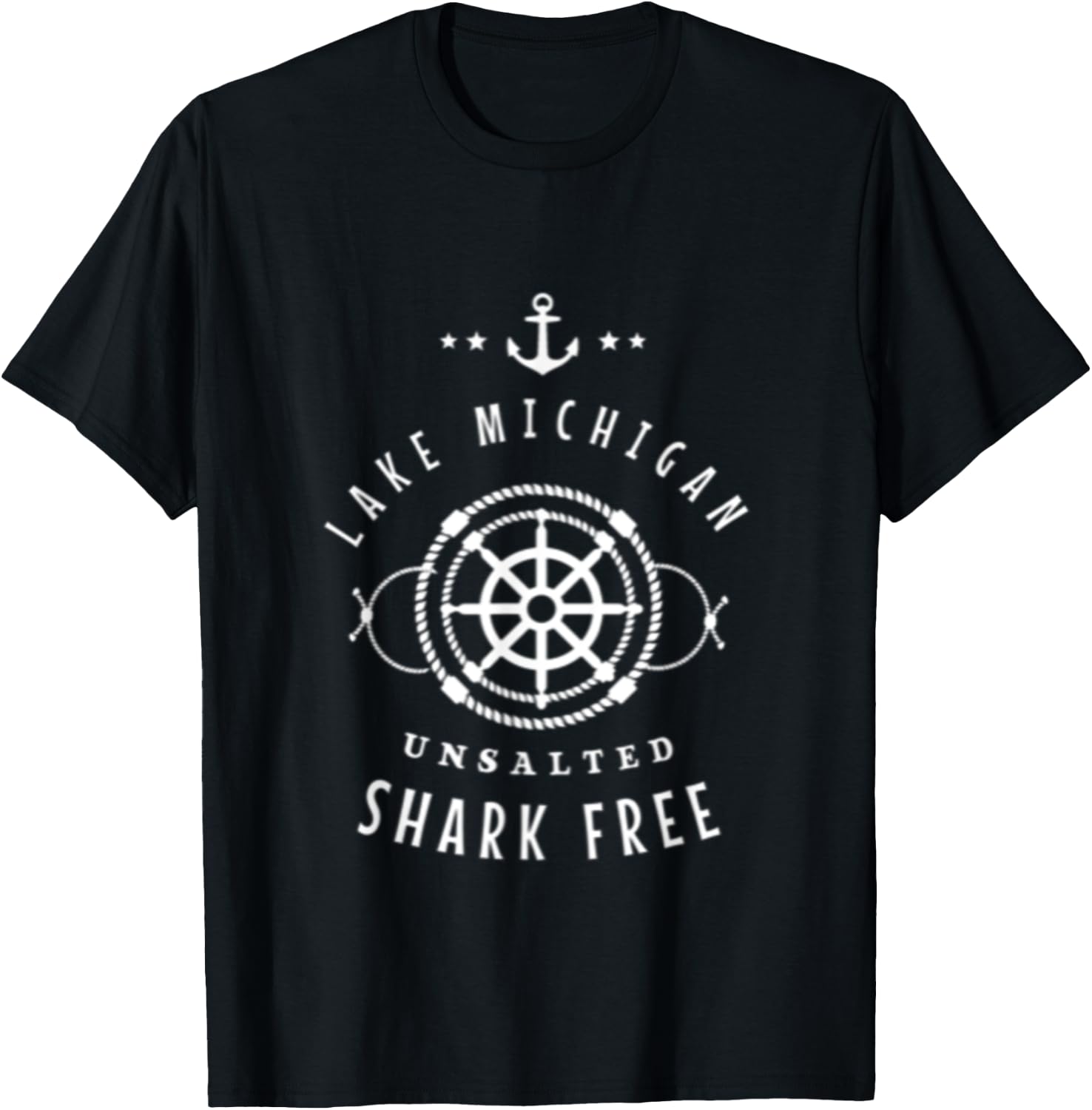 Lake Michigan Unsalted Shark Free Great Lakes Fishing Boat T-Shirt - T-Shirt | Black