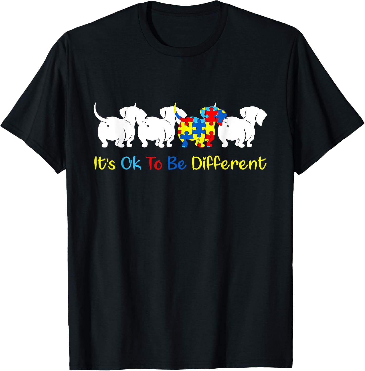 Dachshund It's Ok To Be Different Autism Awareness Kids T-Shirt - T-Shirt | Black