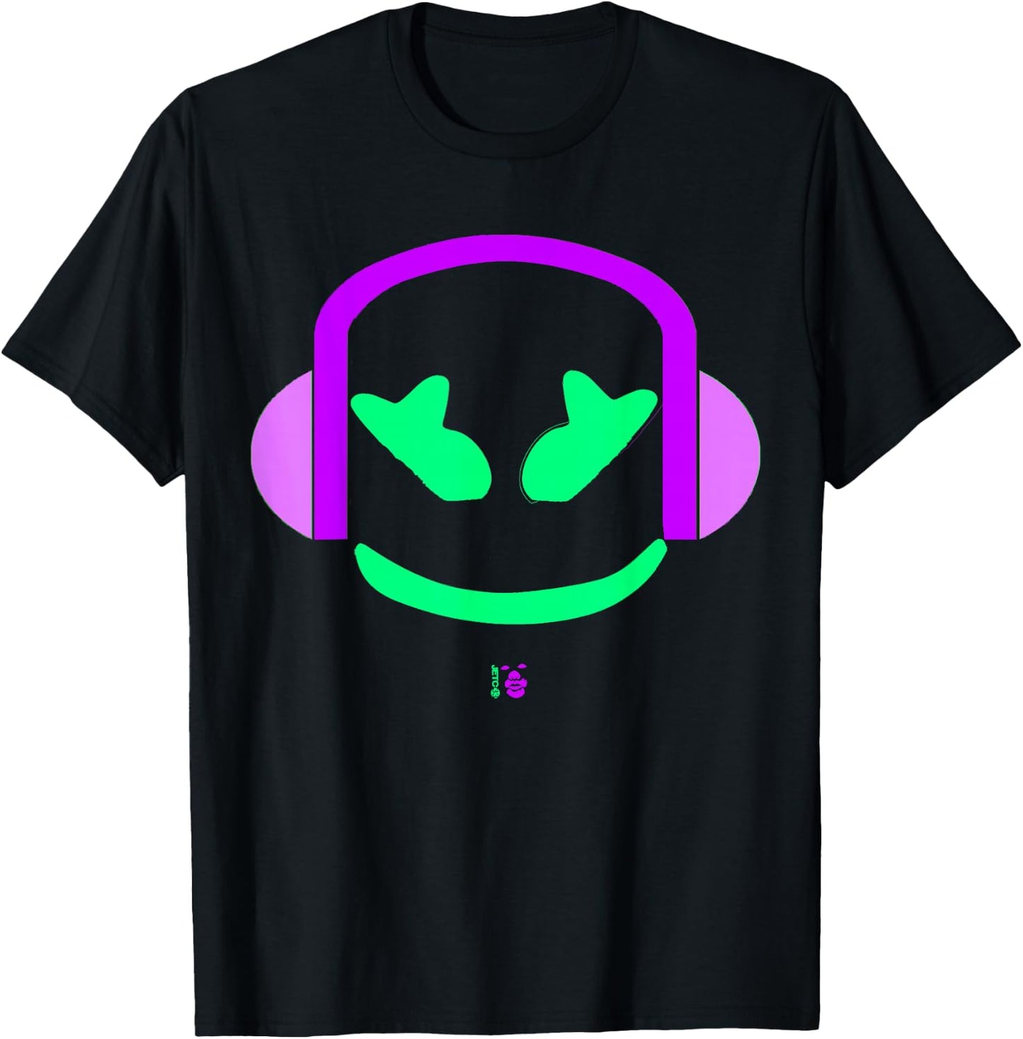 Marshmallow Purple Angry Face Headphones T-Shirt - T-Shirt | Black