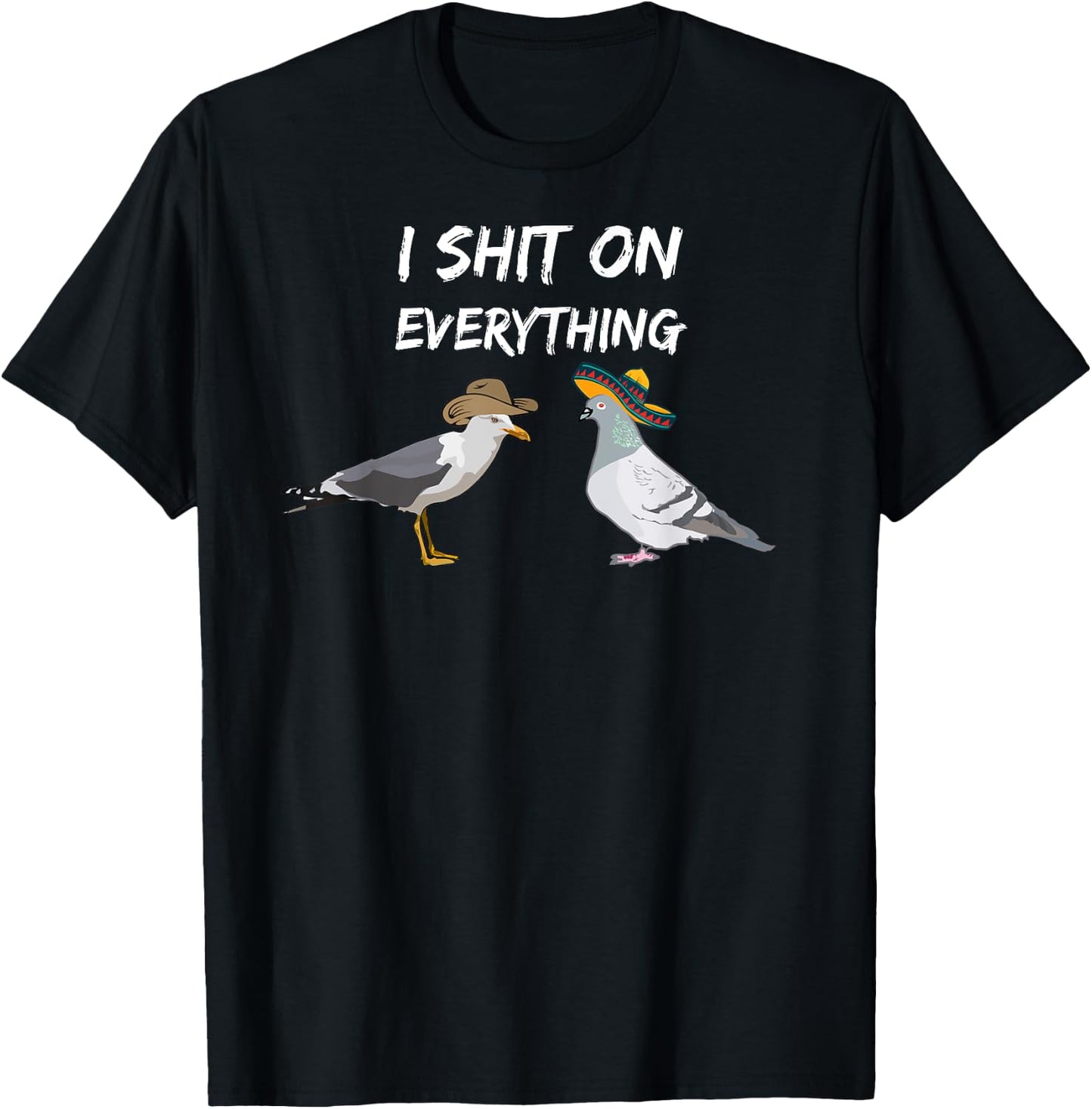 Funny Pigeon birds with sombrero and Seagull cowboy hat fun T-Shirt - T-Shirt | Black