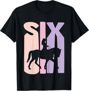 6th Birthday Gift Horse Rider Fan 6 Years Girls T-Shirt - T-Shirt | Black