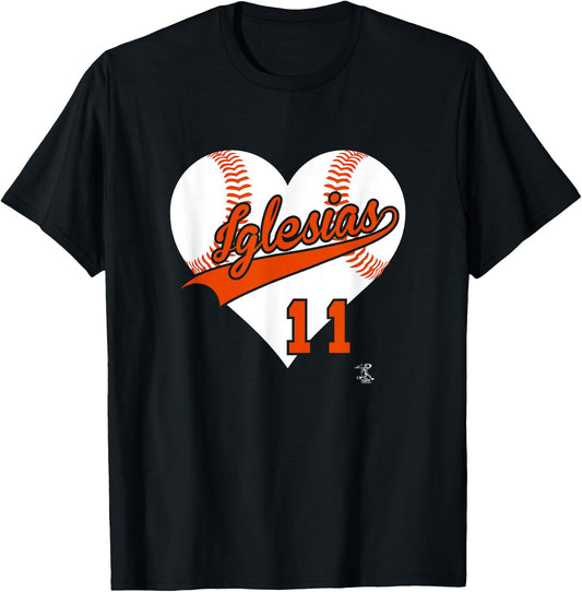 Jose Iglesias Baseball Heart Gameday T-Shirt - T-Shirt | Black