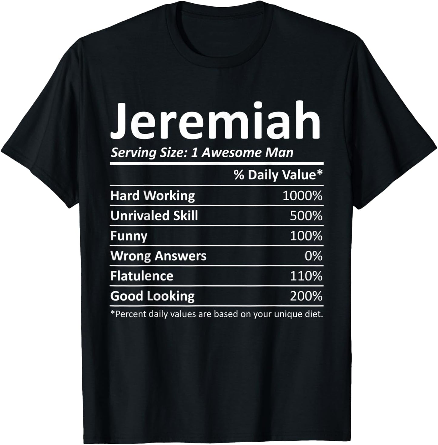 JEREMIAH Nutrition Funny Birthday Personalized Name Gift T-Shirt - T-Shirt | Black