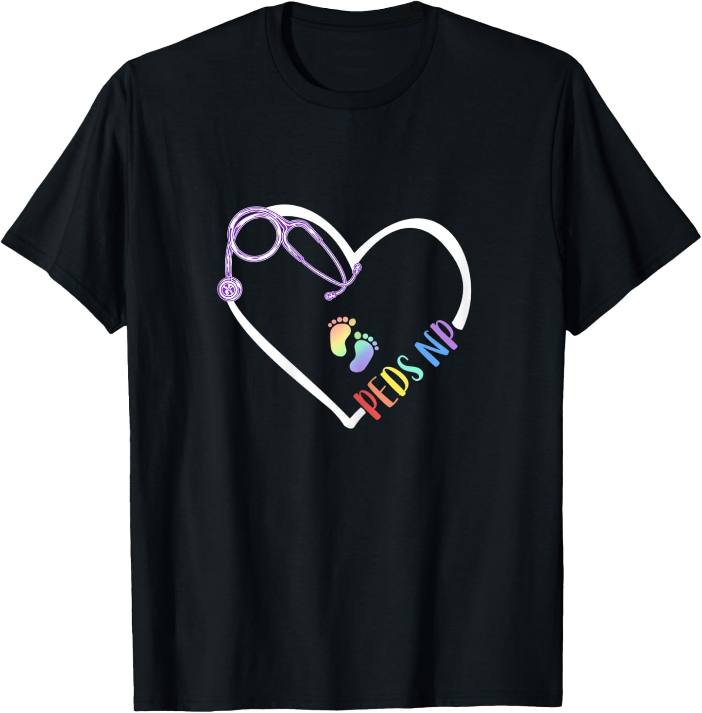 Peds NP Pediatric Nurse Practitioner- Footprints in Heart T-Shirt - T-Shirt | Black
