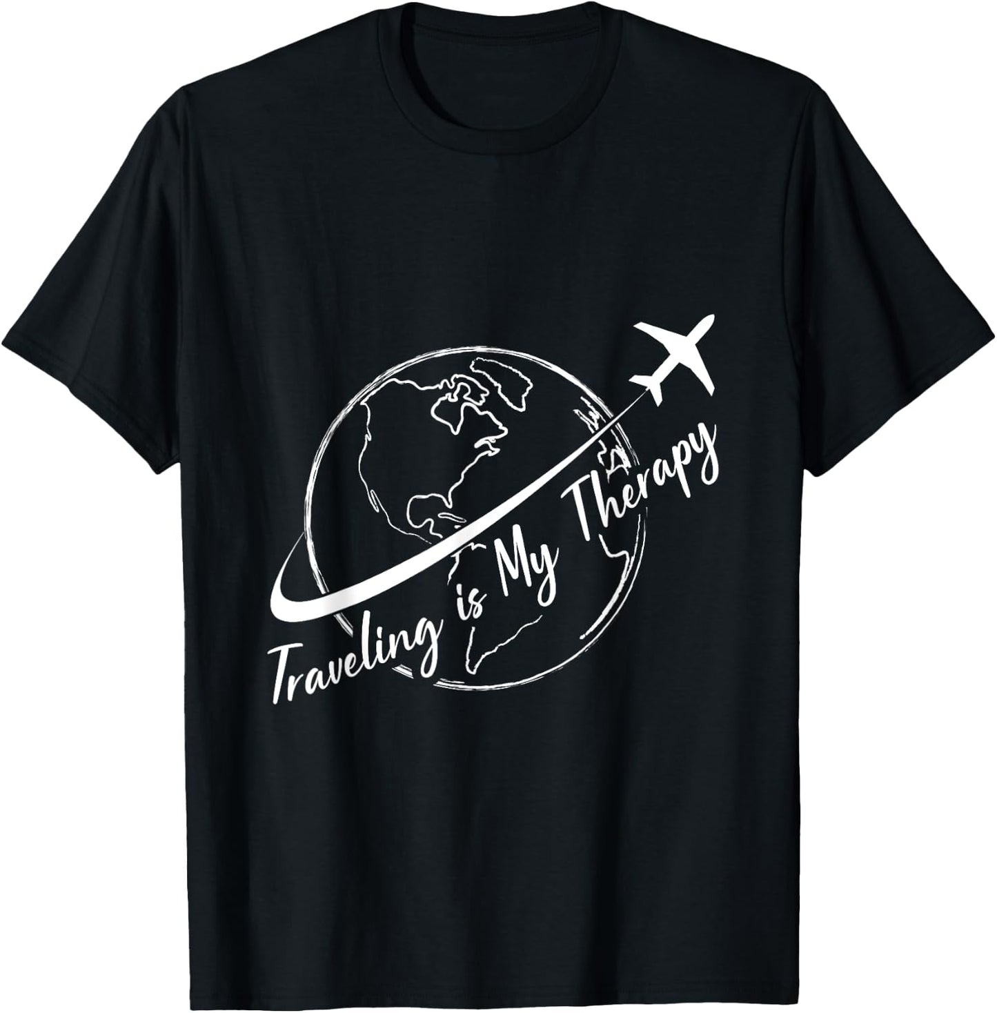Traveling Lover Travel Cute Traveling Is My Therapy Airplane T-Shirt - T-Shirt | Black