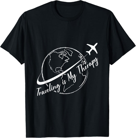 Traveling Lover Travel Cute Traveling Is My Therapy Airplane T-Shirt - T-Shirt | Black