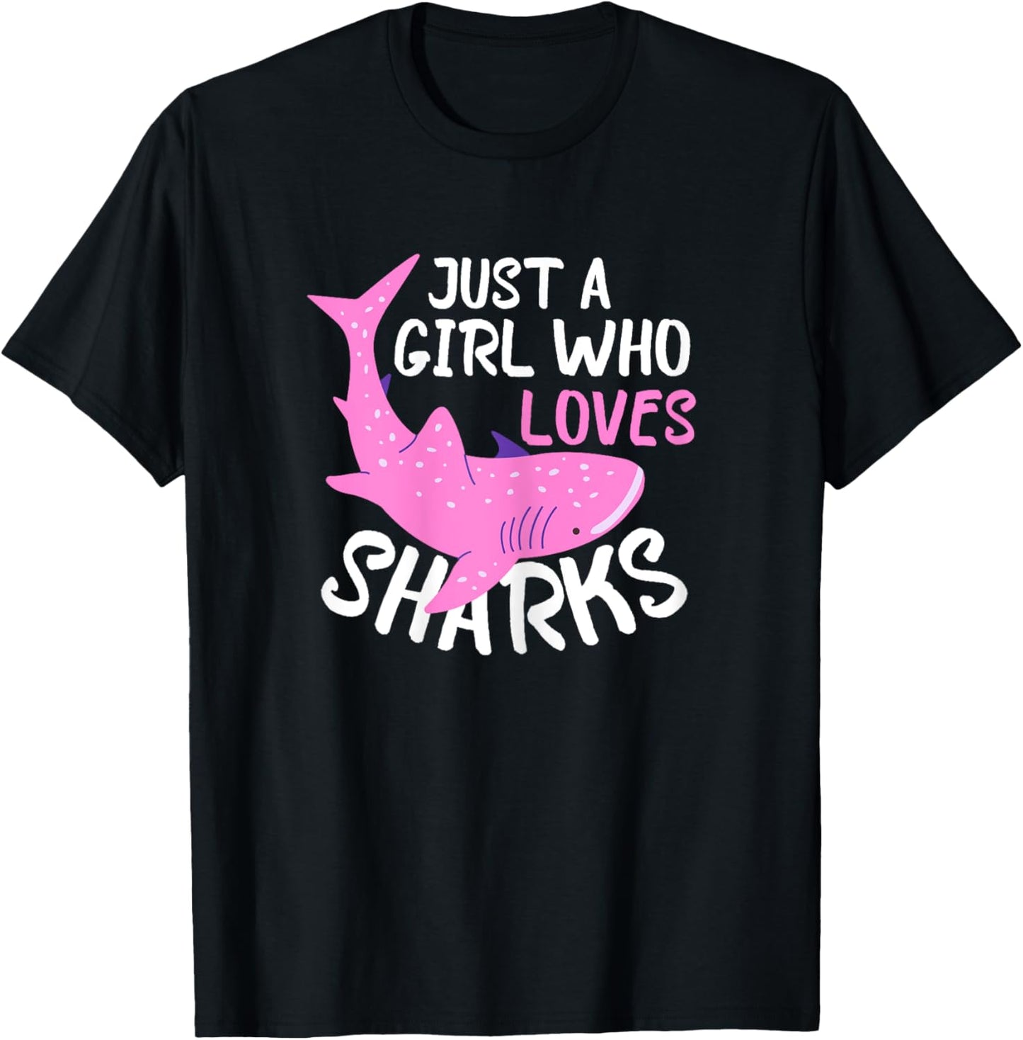 Just A Girl Who Loves Sharks Funny Kids Shark Lover Summer T-Shirt - T-Shirt | Black