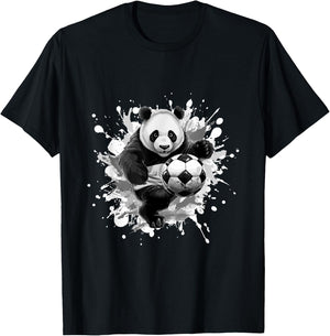 Panda Playing Soccer Sports Team Animal T-Shirt - T-Shirt | Black
