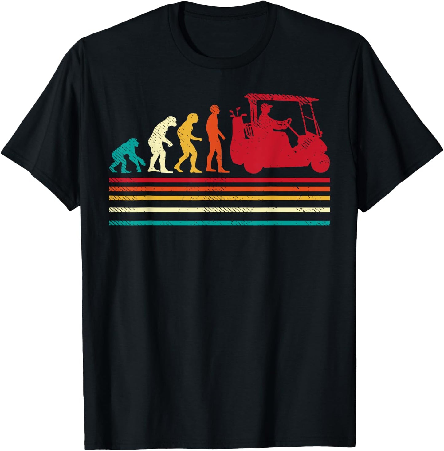 Human Evolution Golf Cart Funny Golfing Golfer Men Women T-Shirt - T-Shirt | Black