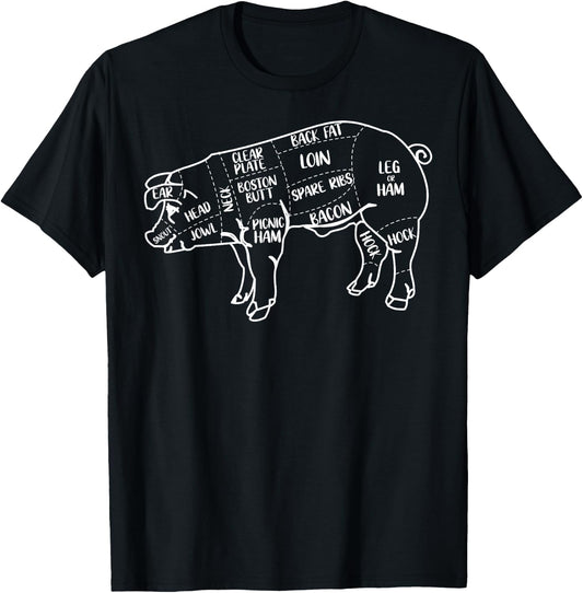 Pig and Pork Diagram design, Butcher design, Bacon gift T-Shirt - T-Shirt | Black
