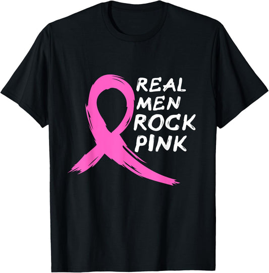 Real Men Rock Pink - Fighting Breast Cancer T-Shirt - T-Shirt | Black