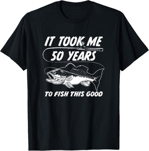 50th Birthday Fishing Birthday Gift - 50 Year Old Fisherman T-Shirt - T-Shirt | Black