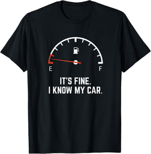 Funny Gifts for Car Drivers Low on Gas Car Gas Gauge on Empty Low Fuel T-Shirt - T-Shirt | Black