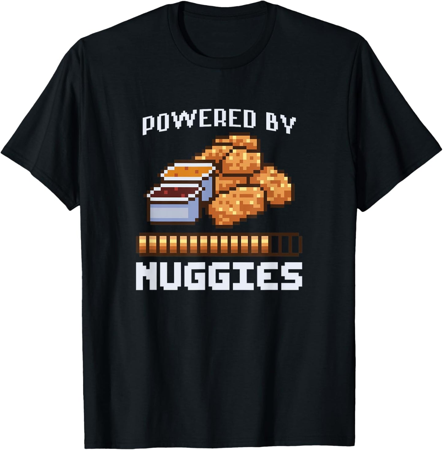 Power By Nuggies Pixalated Art Style Chicken Nugget Funny T-Shirt - T-Shirt | Black