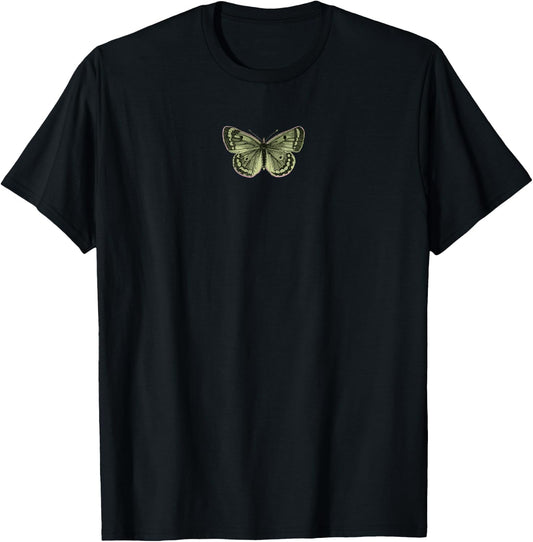 Vintage Green Butterfly Fairycore Aesthetic Grunge Fairy T-Shirt - T-Shirt | Black
