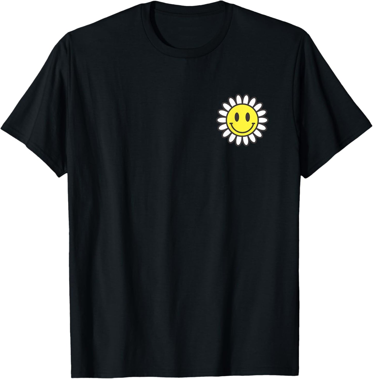 Retro Happy Smiling Smile Face Daisy Flower Cute Pocket Logo T-Shirt - T-Shirt | Black