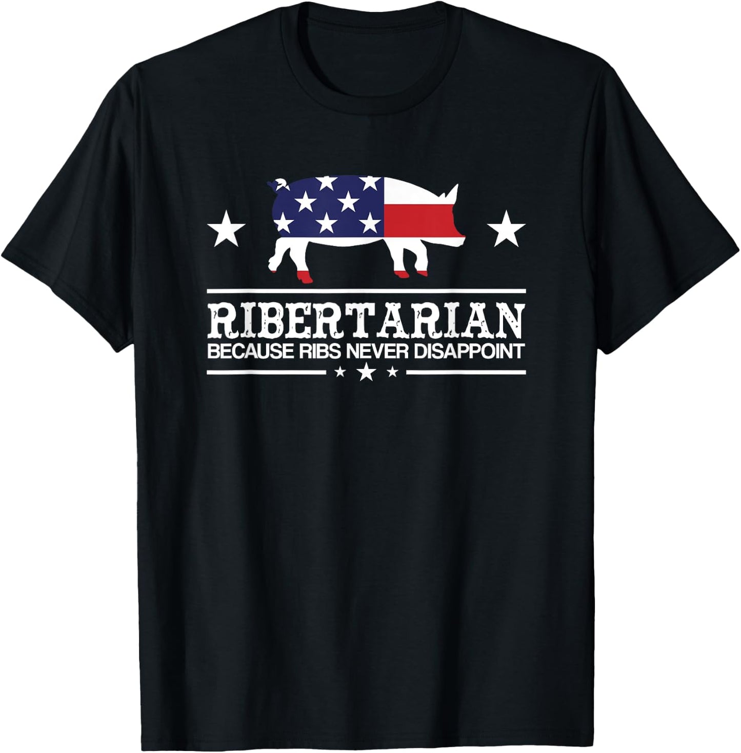 Ribertarian Ribs Pig Patriot Grilling Funny BBQ Smoker Grill T-Shirt - T-Shirt | Black