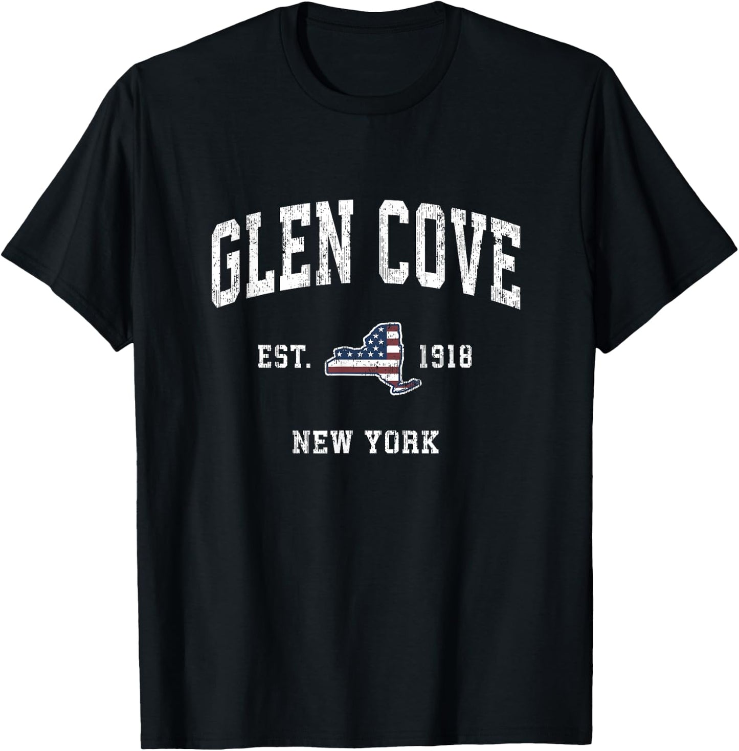 Glen Cove New York NY Vintage American Flag Sports Design Women Kids Men T-Shirt - T-Shirt | Black
