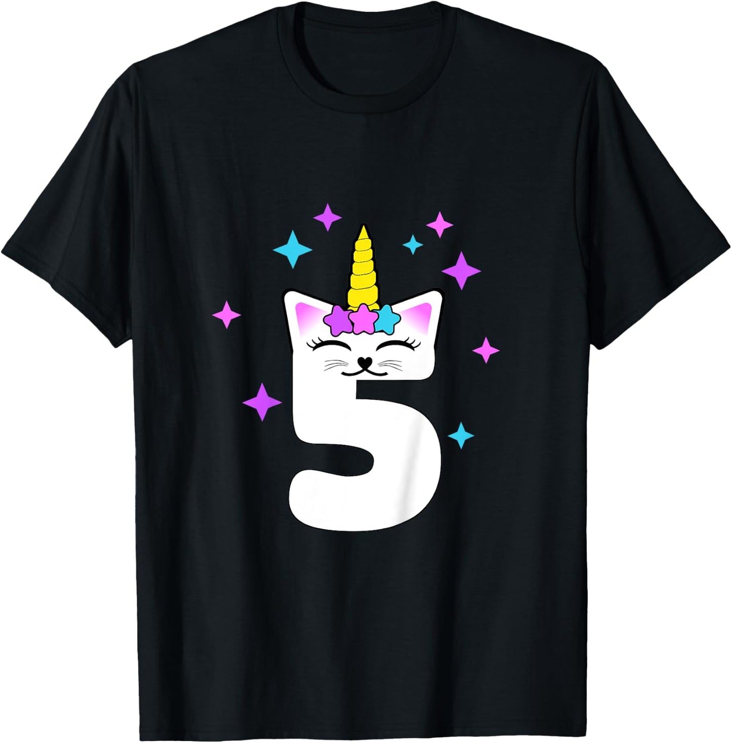 5 Year Old Cat Unicorn Caticorn 5th Birthday Party Girls T-Shirt - T-Shirt | Black