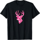 Deer Head Pink Hibiscus Flower Floral Hunting Hunter T-Shirt - T-Shirt | Black