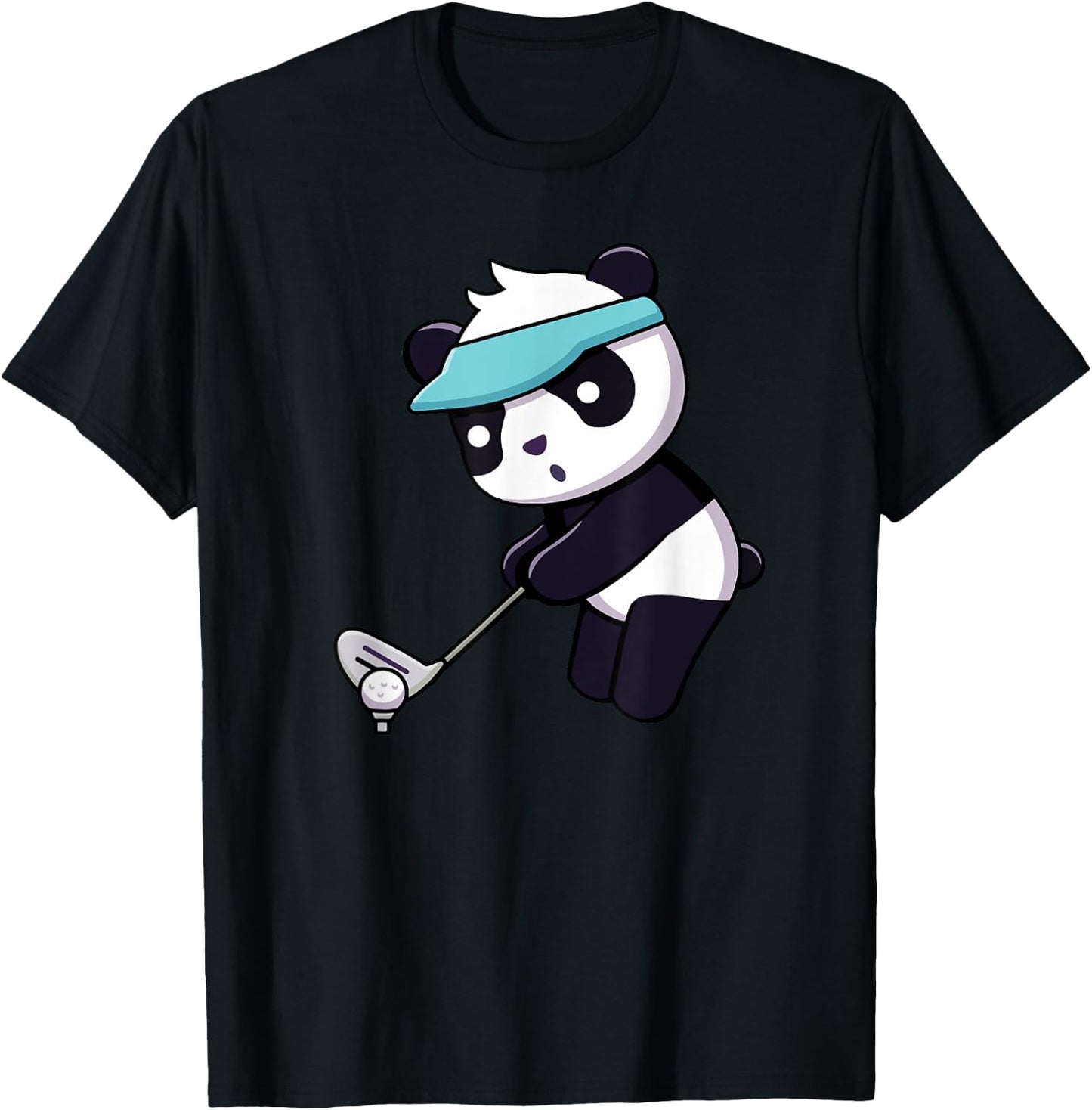Panda Playing Golf Funny Animal Golfer Panda Bear Golfing T-Shirt - T-Shirt | Black