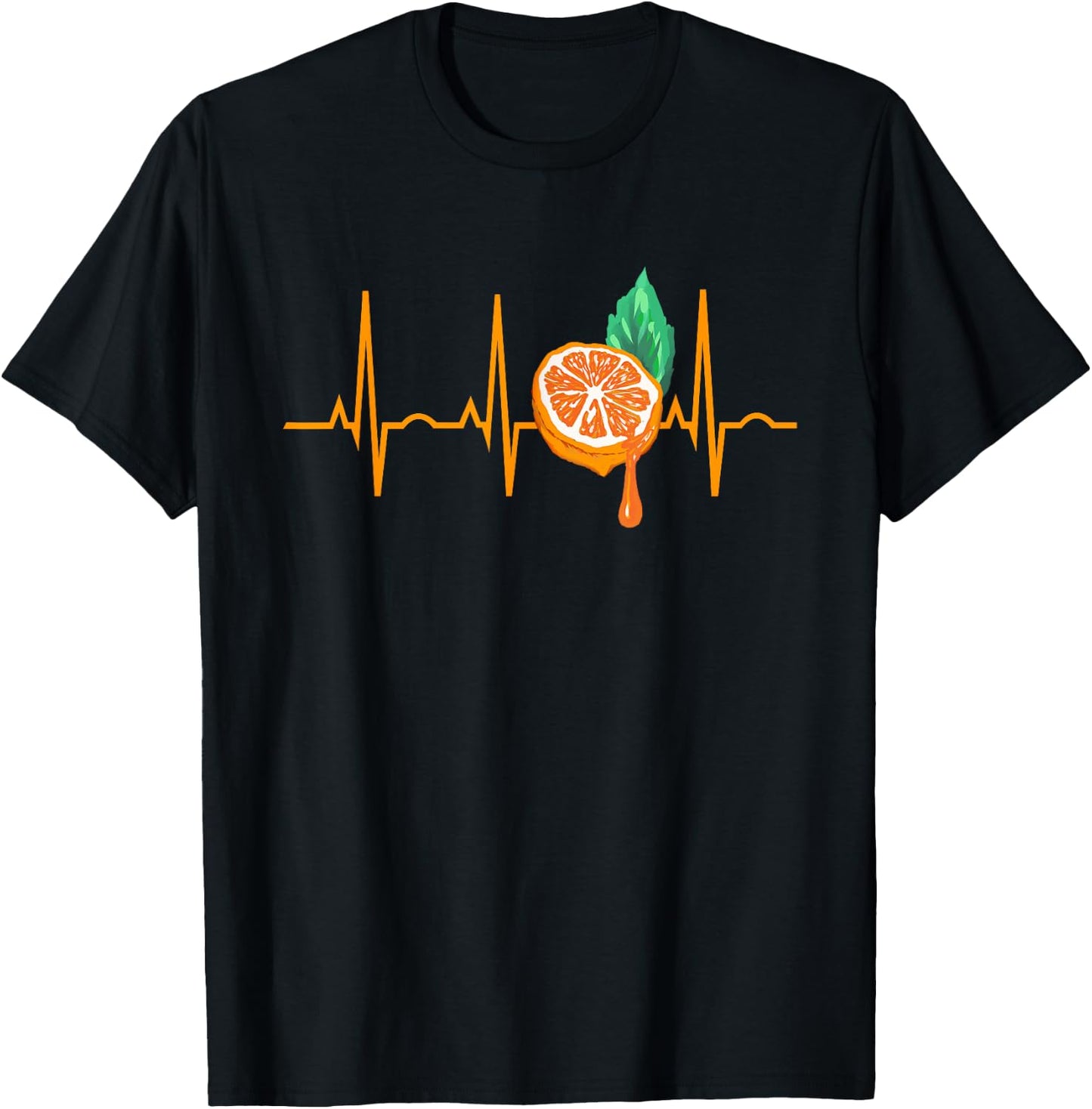Orange Juice Heartbeat Funny EKG Citrus Gift Men Women Kids T-Shirt - T-Shirt | Black
