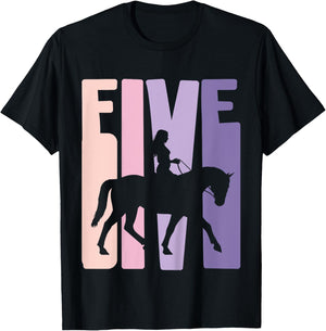 5th Birthday Gift Horse Rider Fan 5 Years Girls T-Shirt - T-Shirt | Black