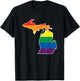 Gay Pride Flag - Michigan State Map - Rainbow Stripes T-Shirt - T-Shirt | Black