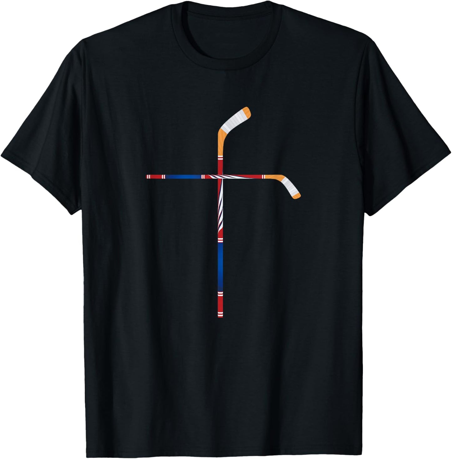 Christian Ice Hockey Sticks Cross Faith Sports T-Shirt - T-Shirt | Black