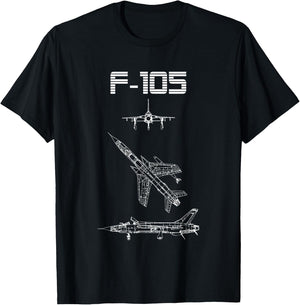 F-105 Fighter Plane Warbird Blueprint Schematics Diagram T-Shirt - T-Shirt | Black