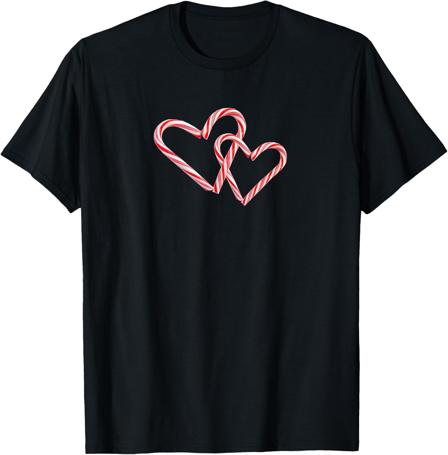 Peppermint Candy Cane Interlocking Hearts Christmas Holiday T-Shirt - T-Shirt | Black