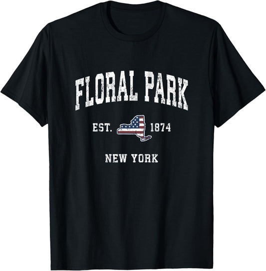Floral Park New York NY Vintage American Flag Sports Design Kids Men T-Shirt - T-Shirt | Black