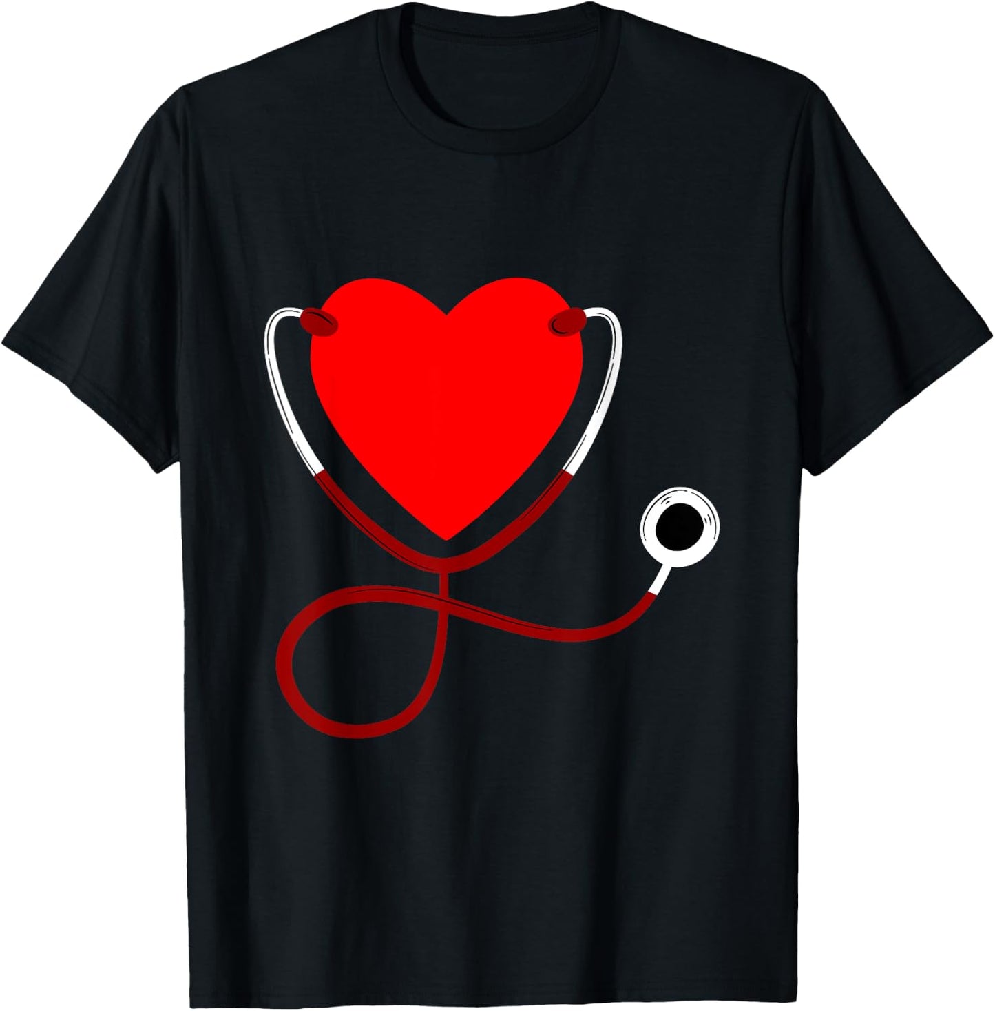 Stethoscope Heart Nurse Valentines Day Gift Nurse T-Shirt - T-Shirt | Black