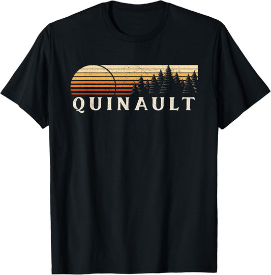 Quinault, WA Vintage Evergreen Sunset Eighties Retro T-Shirt - T-Shirt | Black