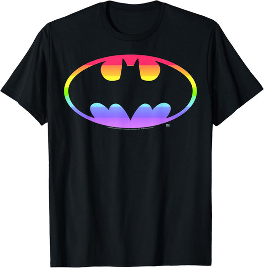 DC Comics Pride Batman Rainbow Gradient Logo Small T-Shirt - T-Shirt | Black