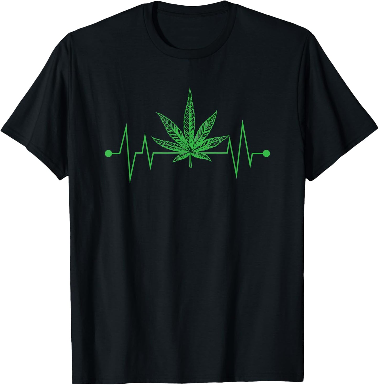 Funny Weed Marijuana Leaf Heartbeat Pot Head Men Women Gift T-Shirt - T-Shirt | Black