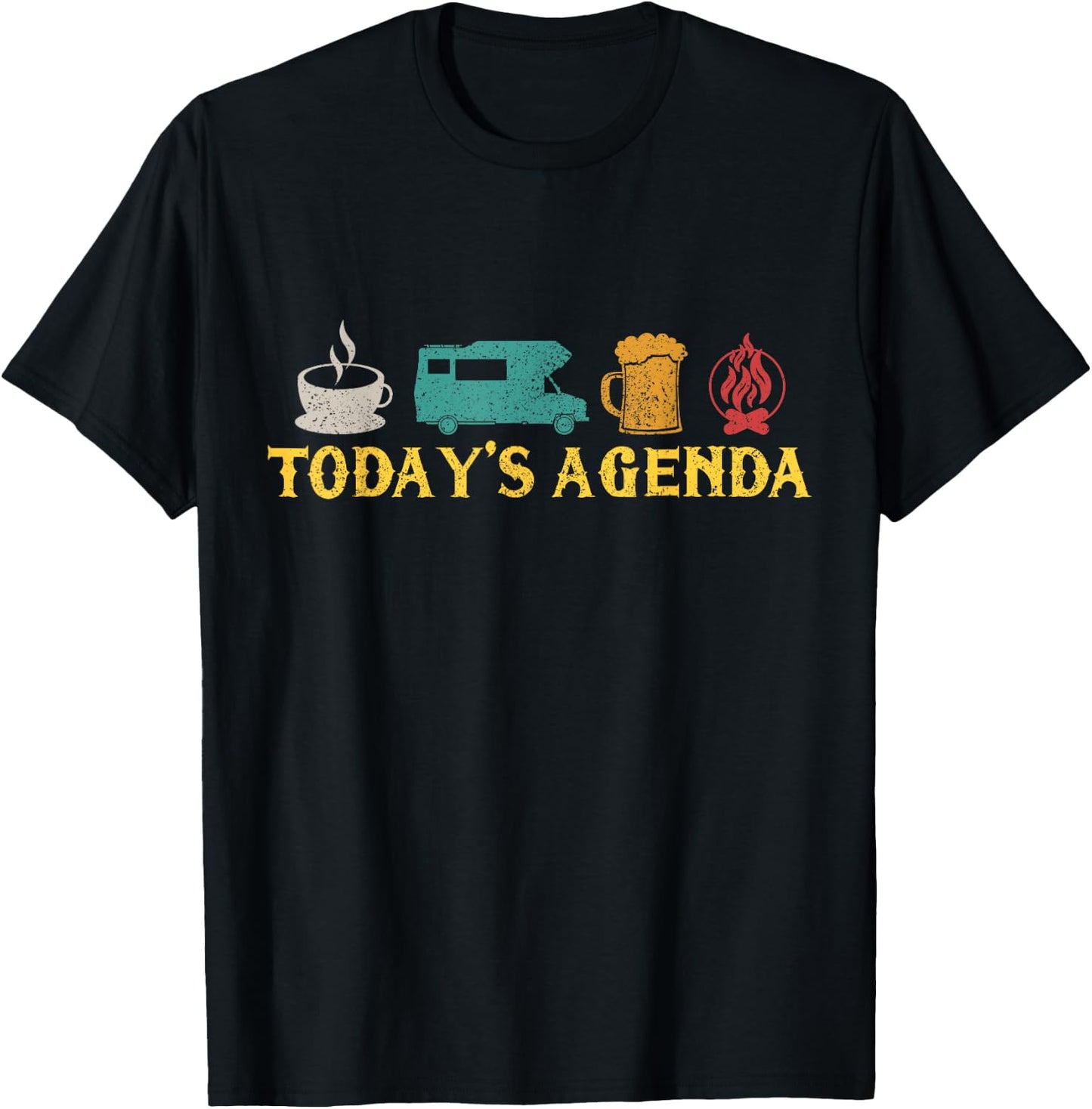 Motorhome, Camping, Road Trip, Coffee, Beer, Vintage T-Shirt - T-Shirt | Black