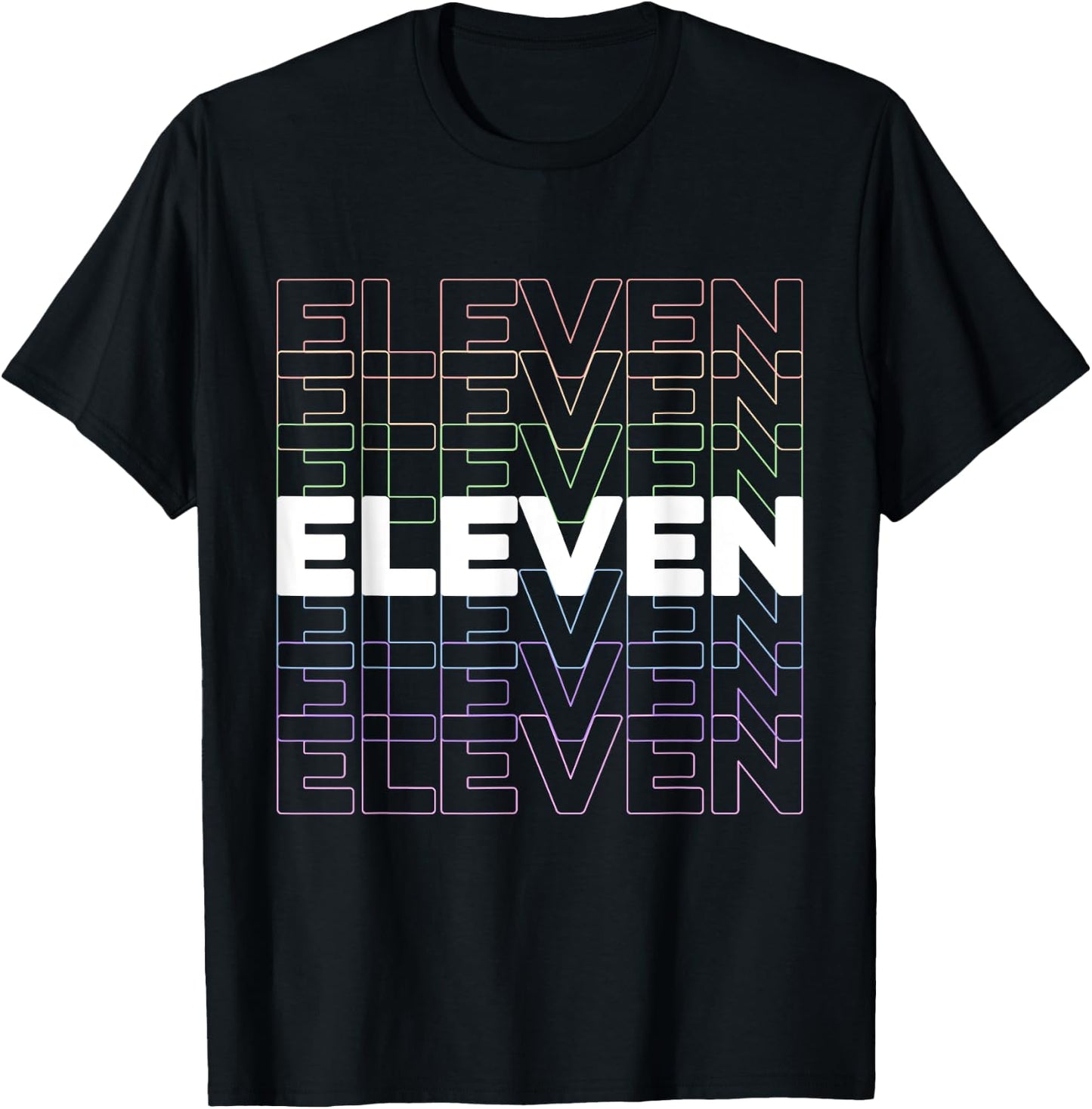 11th Kids Birthday, Adults Favorite # Eleven, Rainbow Color T-Shirt - T-Shirt | Black