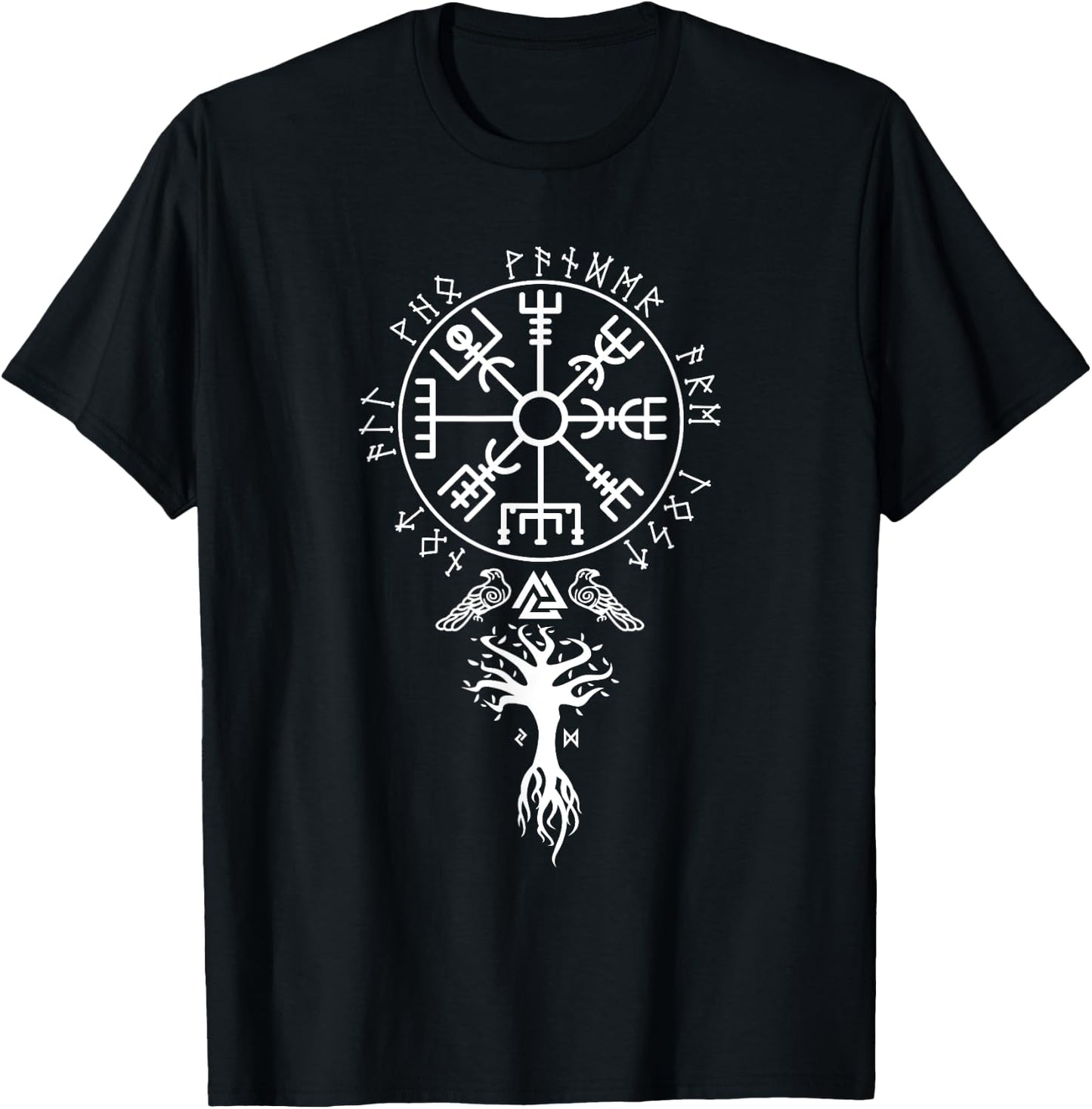 Cool Magical Stave Norse Symbol Ancient Mythology Vegvisir Runes Funny Viking Compass Nordic Gift Men Women T-Shirt - T-Shirt | Black