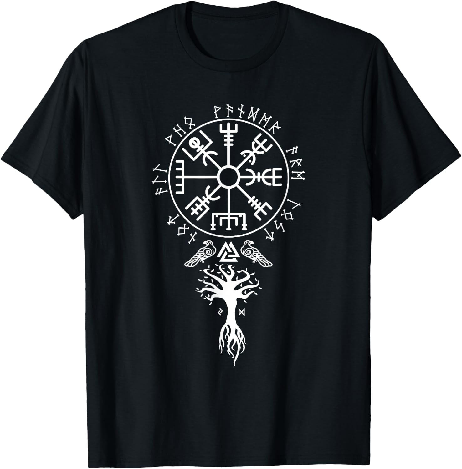 Cool Magical Stave Norse Symbol Ancient Mythology Vegvisir Runes Funny Viking Compass Nordic Gift Men Women T-Shirt - T-Shirt | Black
