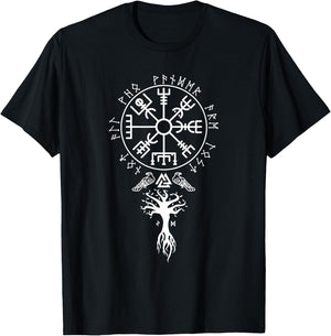 Cool Magical Stave Norse Symbol Ancient Mythology Vegvisir Runes Funny Viking Compass Nordic Gift Men Women T-Shirt - T-Shirt | Black