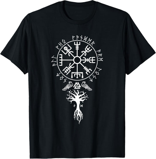 Cool Magical Stave Norse Symbol Ancient Mythology Vegvisir Runes Funny Viking Compass Nordic Gift Men Women T-Shirt - T-Shirt | Black