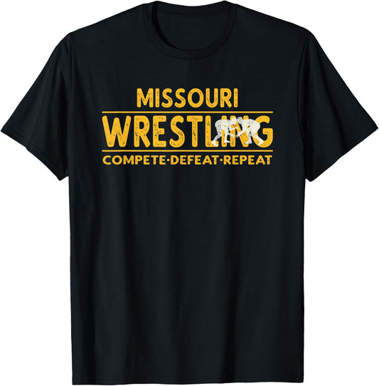 Missouri Wrestling - Compete, Defeat, Repeat T-Shirt - T-Shirt | Black